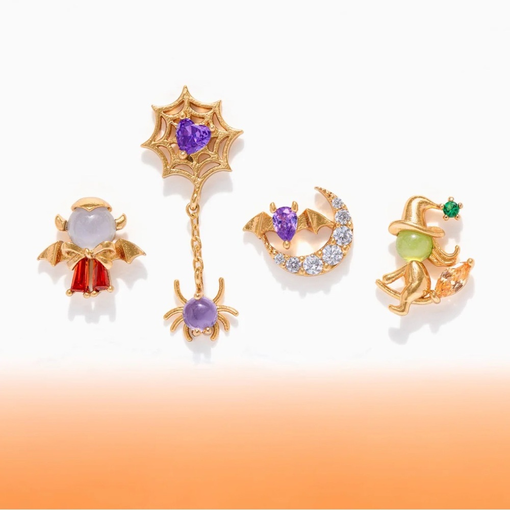 Halloween Gold and Purple Witch and Vampire Earrings Set